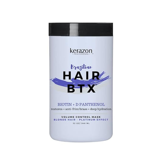 KERAZON Blonde Brazilian Hair BTX Treatment Purple Mask Platinum Effect & Silver Hair Providing Smoothing, Deep Hydration, Anti-Brass, Shine, Softness, Volume And Frizz Control. Salon Size.