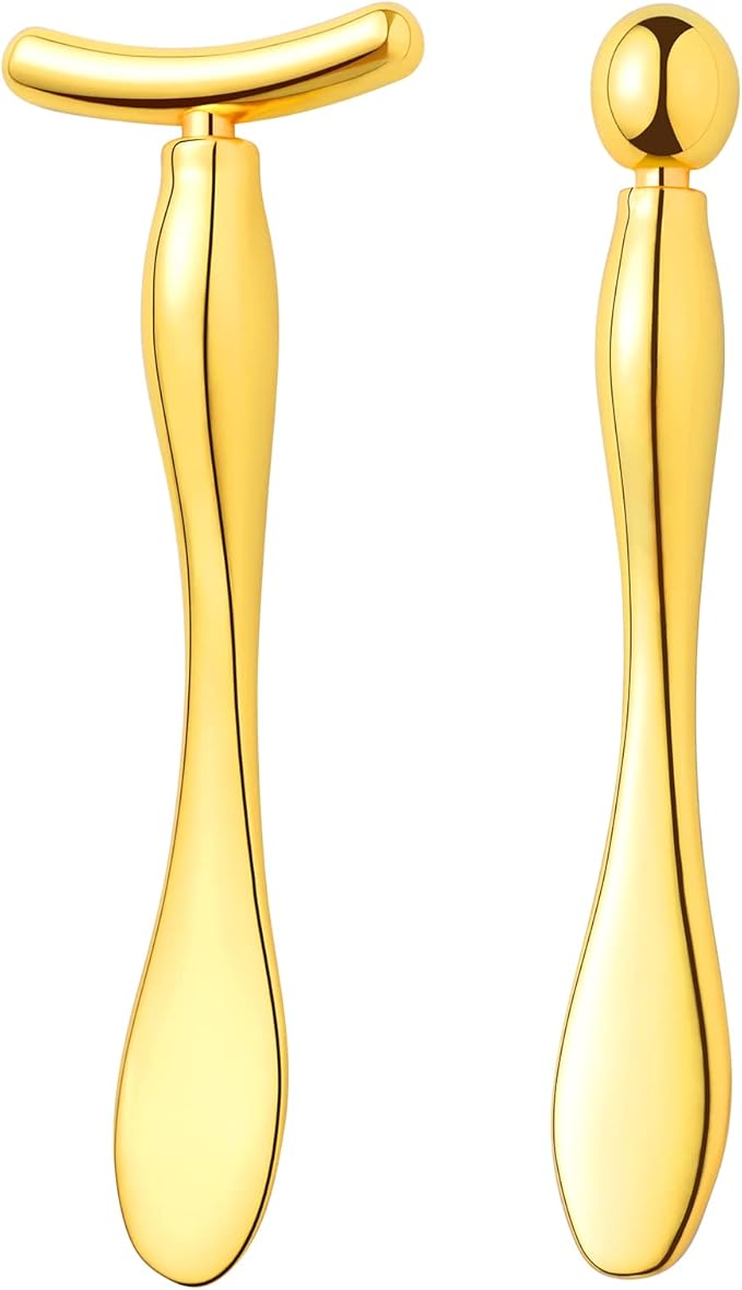 Pimoys 2 Pcs Metal Eye Cream Applicator Face Roller Massager Tool,Eye Massage Wand Stick Girls Women Facial Massager for Reducing Puffiness Wrinkle