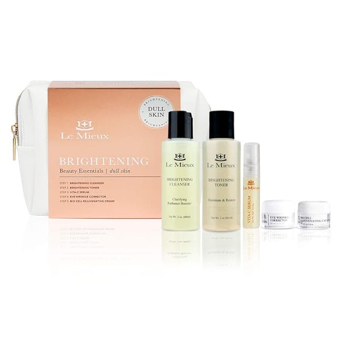 Le Mieux Beauty Essentials for Dull Skin - 5-Piece Skincare Set - Illuminating Cleanser & Toner, Vitamin C Serum, Eye Wrinkle Corrector and Bio Cell Rejuvenating Cream for Face