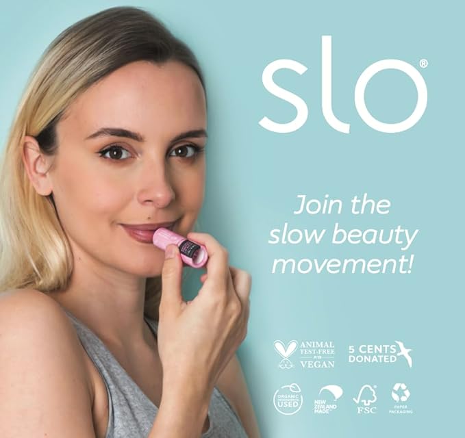 Slo | Natural Lip Balm - All Natural Ingredients, Vegan & Cruelty Free, Hydrating & Soothing, Plastic Free, Paper Packaging | Raspberry + Rosehip, (0.28oz/8g)