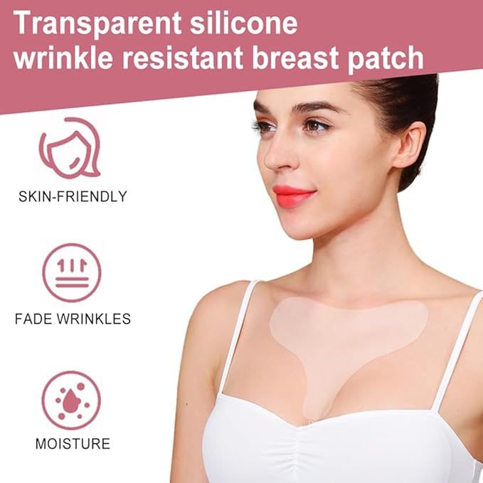 Chest Wrinkle Patches, Reusable Hydrogel Anti Aging Chest Pads, Hypoallergenic Silicone Gel Anti Wrinkle Tape for Side Sleeping, Neck & Décolleté, Smooth Fine Lines (chest-2 Pcs)