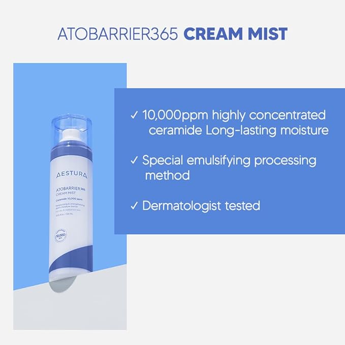 AESTURA ATOBARRIER365 Cream Mist with 10,000ppm Ceramides | Moisture Barrier Support, Ultra-Fine Hydrating Mist, Suitable for Dry Skin, 120ML / 4.06 fl.oz.