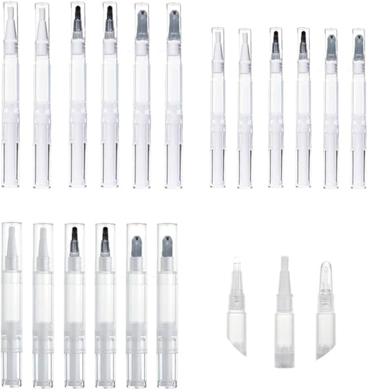 18 pcs Transparent Twist Pens, 5ml 3ml 2ml Empty Nail Oil Pen with Brush Tip, Cosmetic Lip Gloss Container Applicators, Eyelash Growth Liquid Tube, Cuticle Oil Pen