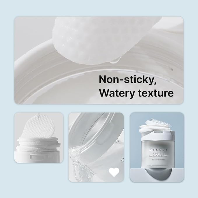 Needly Daily Toner Pad, Exfoliating Facial Pads with BHA & PHA, Deep Hydration, Pore Minimizer for Face, Centella, Tea Tree, High Volume Essence, Extra Large Cotton Pad, Korean Skin Care (60 Pads)