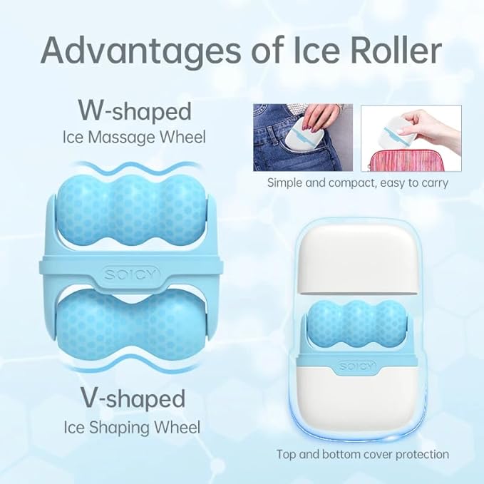 ONLYSKY BEAUTY Blue Ice Face Massager - Cold Massage for Body, Eyes, Face Skin Care - Cooling Roller Tool
