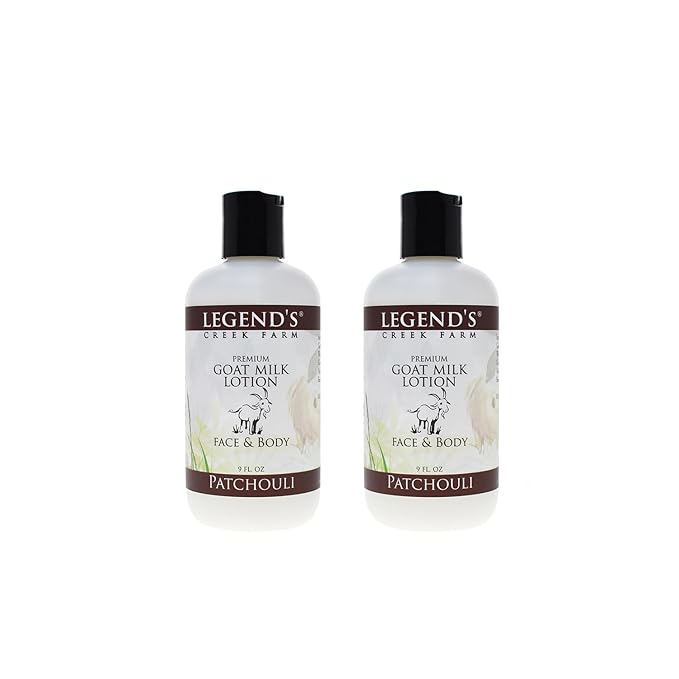 Legend's Creek Farm Goat Milk Lotion - Deeply Moisturizing Goat Milk Body Lotion for Body, Hand & Face - 9 oz Body Moisturizer with Shea Butter, Sunflower Oil, Aloe (2-Pack, Patchouli)