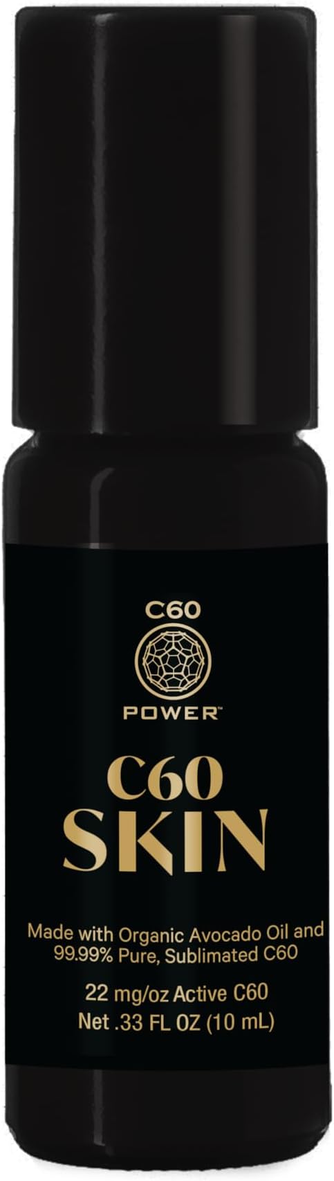 C60 Power - Skin Roll-On - Age-Defying Antioxidant Protection - Reduce Wrinkles, Heal Skin, Non-Greasy - Face, Body, Bug Bites, Scarring - Organic Avocado Oil, 99.99% Pure C60 Fullerenes