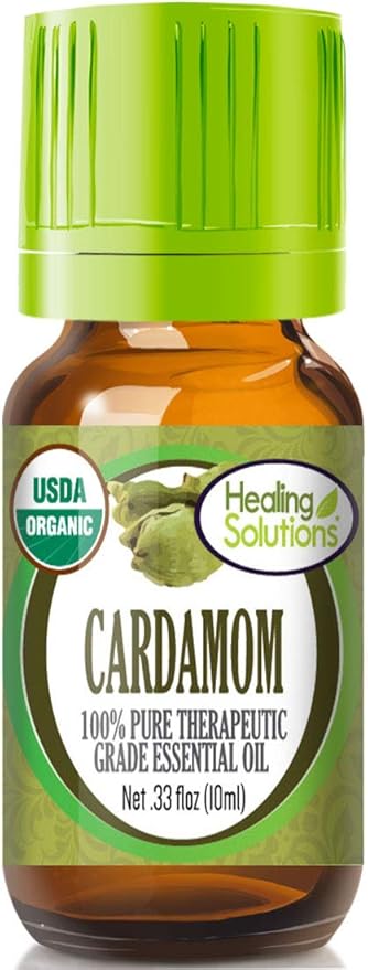 Healing Solutions Cardamom Essential Oil 0.33 oz (10ml) – Organic, Pure, Undiluted Cardamom Oil for Hair Diffuser, Skin & Aromatherapy