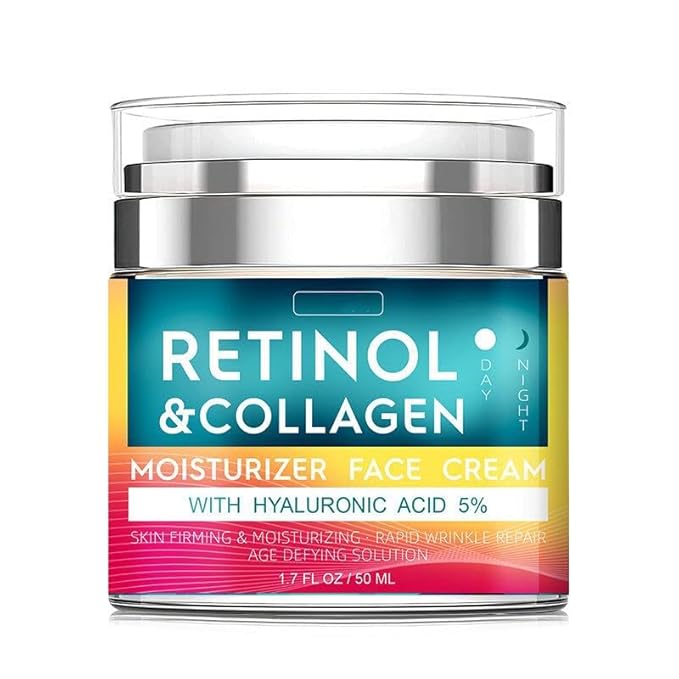 Retinol Cream for Face with Hyaluronic Acid, Day & Night Anti-Aging Moisturizer for Women and Men, Collagen Cream for Face Reduces Wrinkles, Dryness 1.7 FL Oz