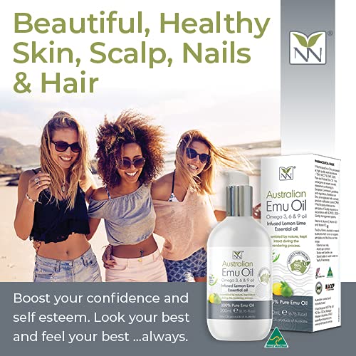 Y-Not Natural Ultra Pure Australian Emu Oil - Luxury, Hospital Grade Emu Oil 200 mL | Free Range Aboriginal Omega 3, 6 & 9 Oil Infused with Lemon Lime - The Ultimate Moisturizer for Skin, Hair, Nails, and Scalp