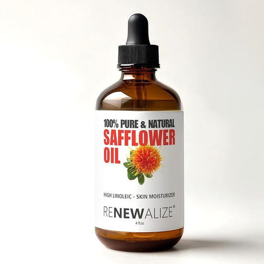 SAFFLOWER SEED OIL FACE MOISTURIZER - 4 oz. Dark Glass Bottle with Dropper | High linoleic facial serum regimen for acne and oily skin | Best all natural breakout skincare treatment for men and women