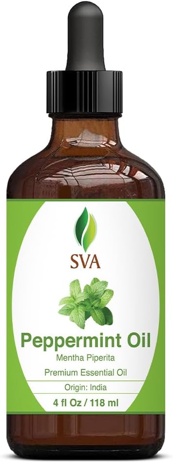 SVA Peppermint Piperita Essential Oil – 4 Fl Oz – 100% Natural Piperita Oil - for Diffuser, Hair Care, Face, Skin Care, Aromatherapy, Scalp and Body Massage, Soap and Candle Making - with Dropper