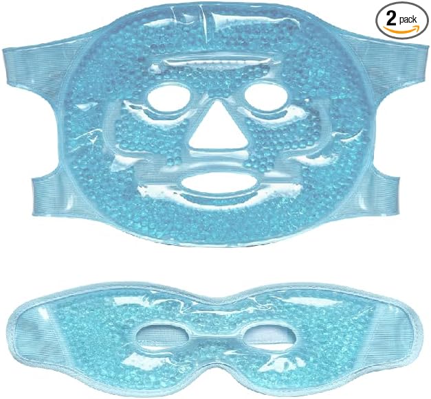 2 PCS Gel Mask,Reusable,Face & Eye Mask with Hole,Dark Circles,Dry Eyes,DeepSleep,Headaches,Puffiness,Stress,migraines,Eye Bags.Allergies,Sinus discomfort,migraines (01-Blue)