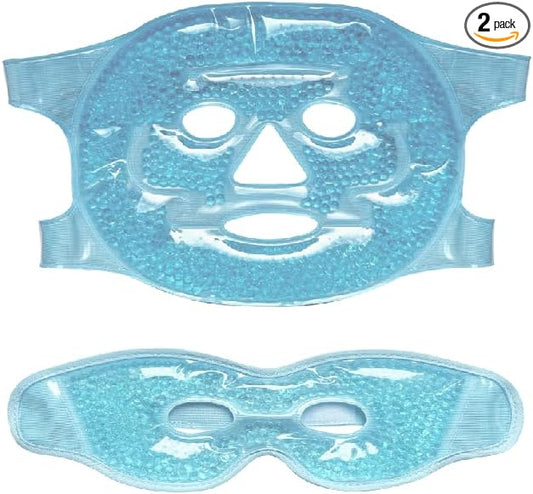 2 PCS Gel Mask,Reusable,Face & Eye Mask with Hole,Dark Circles,Dry Eyes,DeepSleep,Headaches,Puffiness,Stress,migraines,Eye Bags.Allergies,Sinus discomfort,migraines (01-Blue)