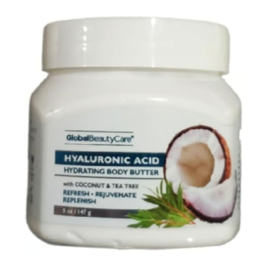 Hyaluronic Acid Hydrating Body Butter – Deep Moisturizing Cream with Coconut & Tea Tree – Nourishing, Fast-Absorbing Skincare for Dry Skin – 5 oz Jar