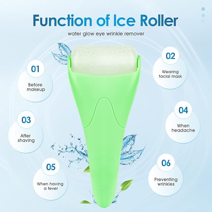 3-in-1 Natural Jade Roller and Gua Sha Set for Face and Eye Ice Roller Facial Cooling Massage Roller (Green Ice Roller + Jade Roller + Gua Sha)