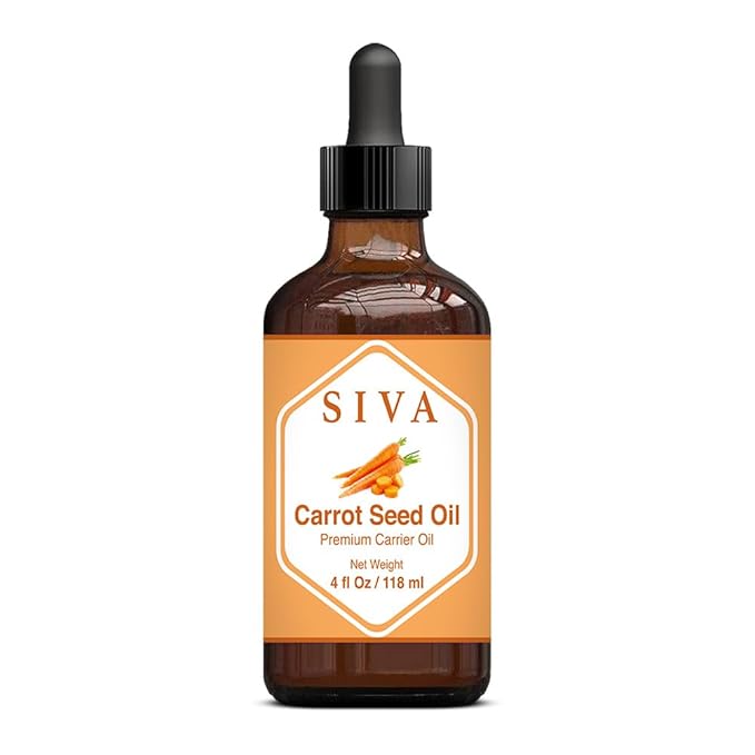 SIVA Carrot Seed Oil 4oz (118ml) Premium Cold-Pressed Carrier Oil With Dropper For Face, Skin Care, Body Massage, Hair Care, Hair Oiling & Scalp Massage