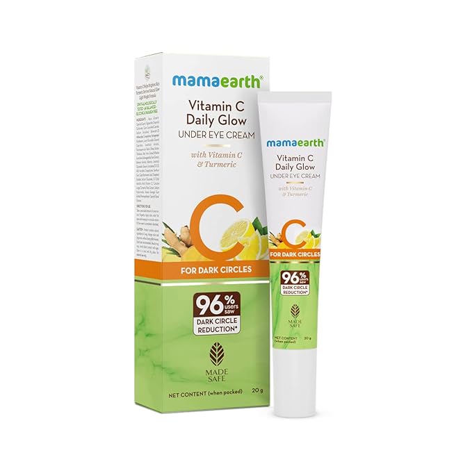 MAMAEARTH Vitamin C Daily Glow Under Eye Cream | Reduces Dark Circles, Puffiness, Bags & Wrinkles | Soothes Tired Eyes | Firms Under Eye Skin | 0.71 Oz/20 g