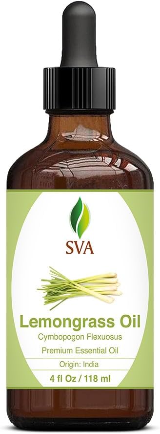 SVA Lemongrass Essential Oil – 4 Fl Oz – 100% Natural Lemongrass Oil - for Diffuser, Hair Care, Face, Skin Care, Aromatherapy, Scalp and Body Massage, Soap and Candle Making - with Dropper