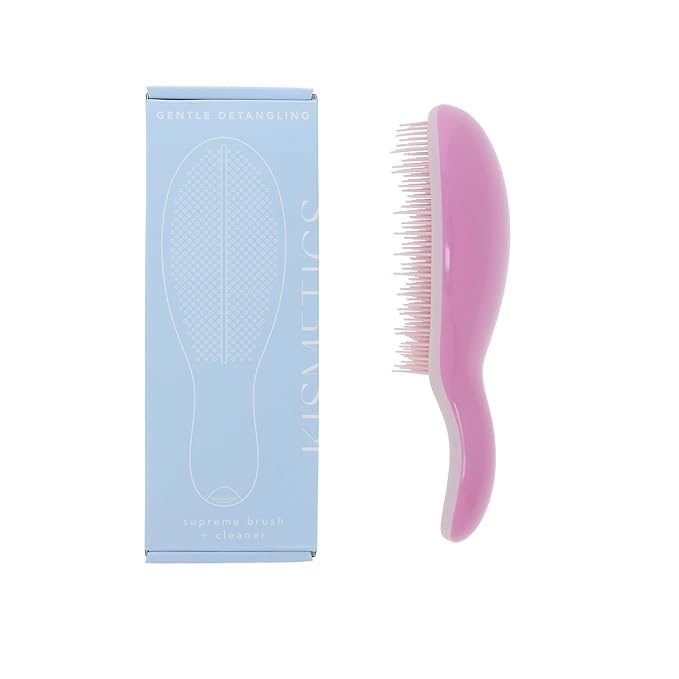 Supreme Brush + Cleaner, Gentle Detangling, Detangler Hair Brush for All Hair Types. For use on Wet or Dry Hair (Lavender Pink)