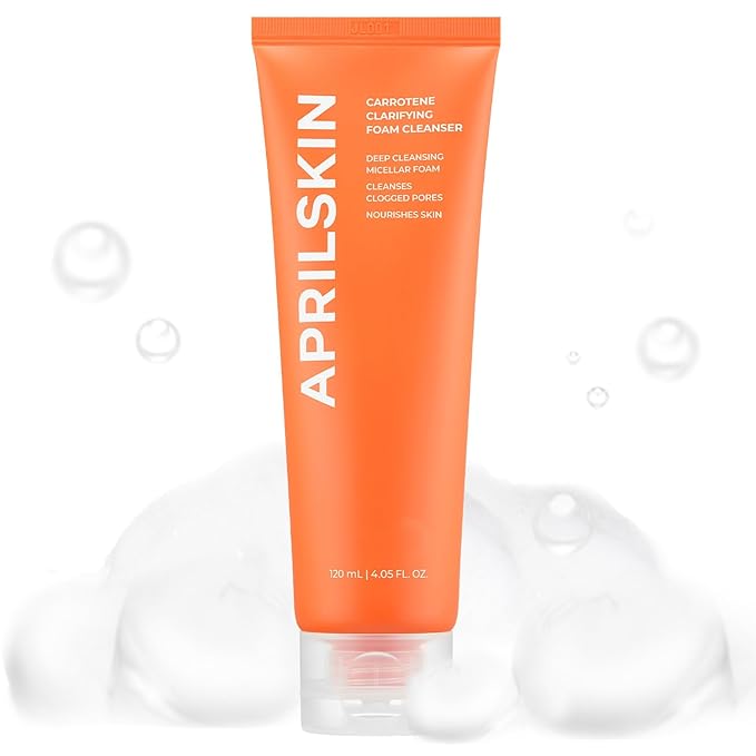 Aprilskin Carrotene Clarifying Foam Cleanser - Deep Cleansing with BHAs & Sebum Control for Oily, Sensitive, Acne-Prone Skin - 120ml - Vegan, Cruelty Free