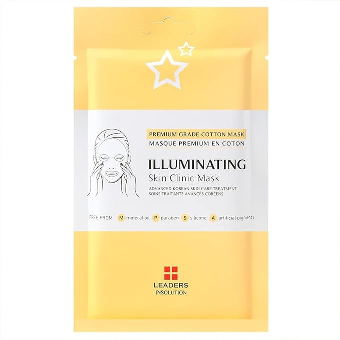 Leaders Insolution Illuminating Skin Clinic Mask | Omega-3 & Purslane Extract for Radiant Glow | Niacinamide Brightening Treatment | Even Skin Tone | 100% Natural Cotton (5 Sheets)