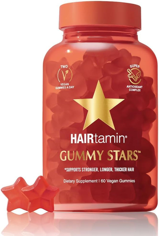 HAIRtamin Vegan Gummy Stars Hair Vitamins | Non-GMO | All Natural Biotin Hair Vitamin Gummies to Maintain Healthy Hair Skin & Nails | Multivitamin Supplement