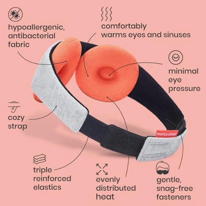 Manta Microwave Warm Sleep Mask - Dry Eye, Sinus & Migraine Relief Zero Pressure Moist Heat Mask for Puffy Eyes, Irritation, Strain Therapy