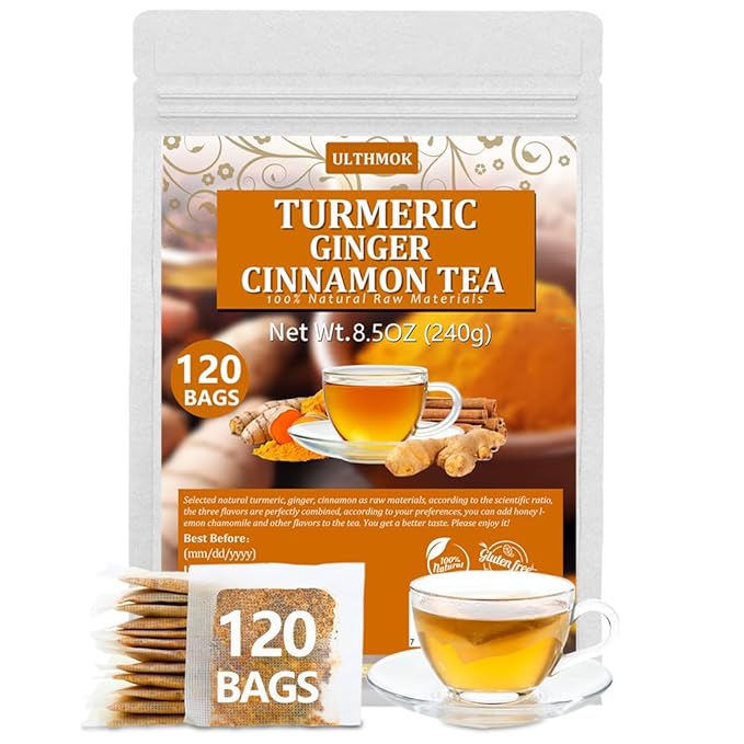 120 Premium Turmeric, Ginger, Cinnamon Blend Tea Bags, 100% Natural & No Additives & Caffeine Free.