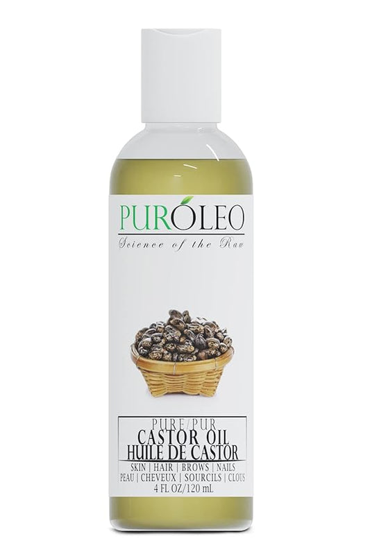 PURÓLEO 100% Natural and Pure Castor Oil 4 Fl Oz / 120 ML (MADE IN CANADA) | Moisturizer & Carrier Oil | Hair Skin Body, Aromatherapy, Massage, Makeup Remover