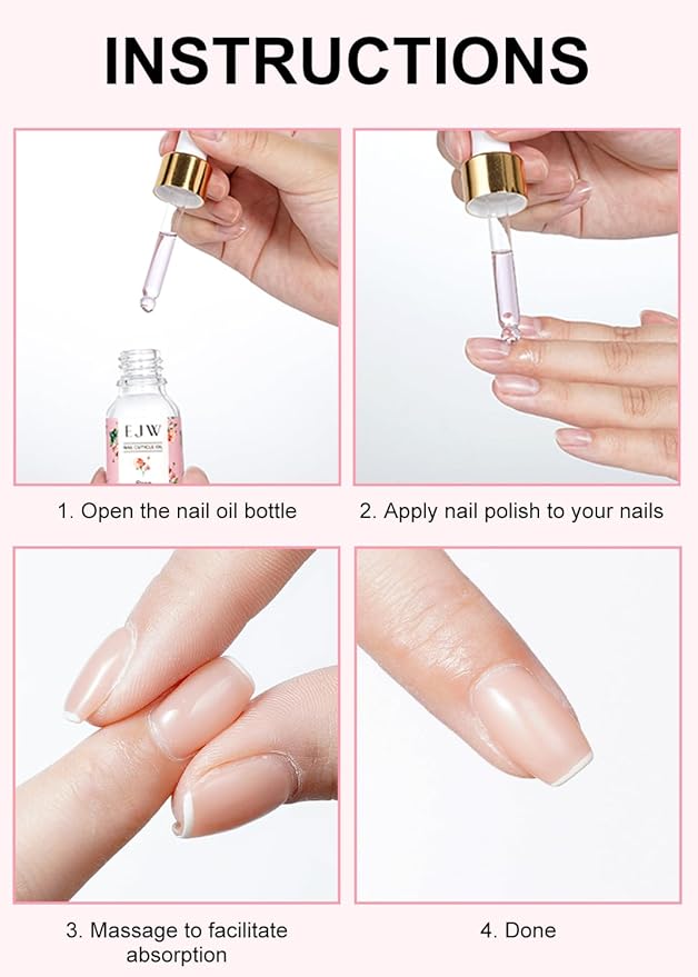 EJW Cuticle Oil for Nails, 1 Week Multi-Functional Care for Hands and Feet, Moisturizes & Strengthens Nails, Improves Hangnails & Dry Skin, Natural Ingredients, Rose
