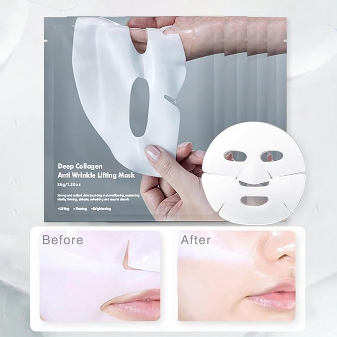 4 Pack Deep Collagen Overnight Mask,Bio-Collagen Real Deep Mask, Skinqueen Korean Collagen Films Deep Collagen Anti Wrinkle Firming Lifting Face Mask