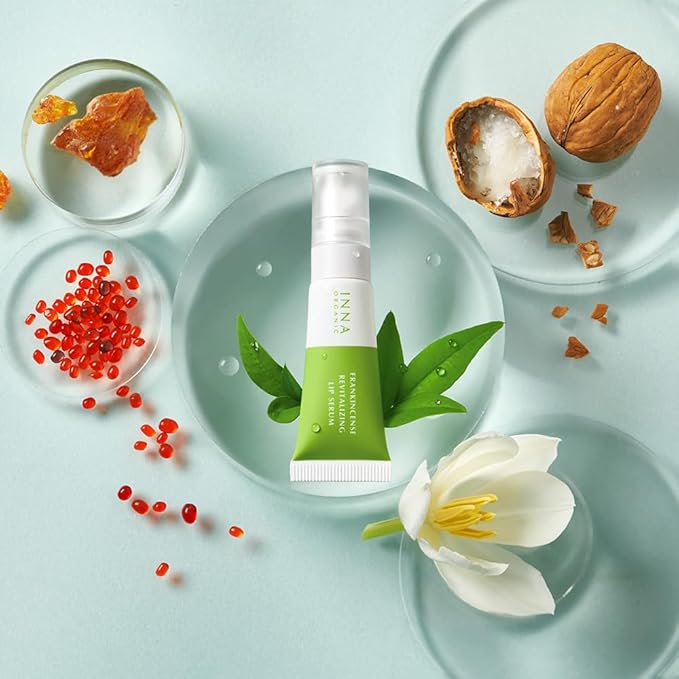 INNA Organic Lip Serum, Moisturizing, Fine Line Care & 100% Vegan, EWG & COSMOS Certified | Frankincense Essential Oils Infused Skin Care | Luxury Clean Beauty