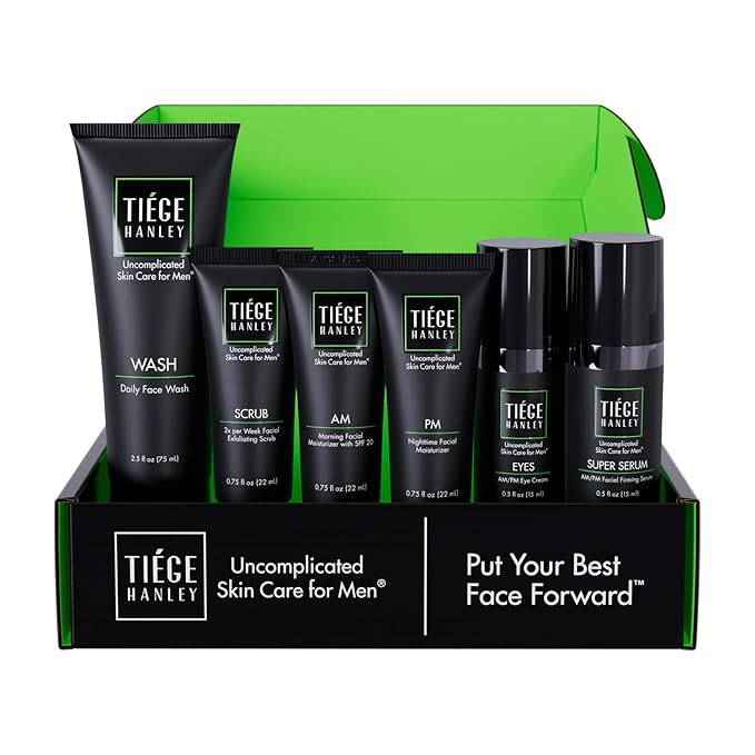 Tiege Hanley Men’s Skin Care Set, Anti-Aging Routine (System Level 3) – Face Wash, Scrub, Moisturizer, Eye Cream & Serum for Wrinkle Defense, Firm Skin & Long-Term Anti-Aging Protection