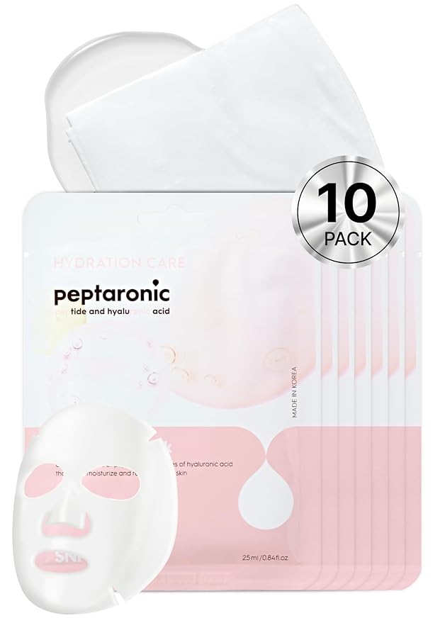 [K Beauty Snp] Peptaronic Ampoule Sheet Mask | Peptide and Hyaluronic Acid Sheet Mask | Hydrating, Moisturizing, and Friming for Dry Skin Types | Korean Skin Care Facial Mask | 10 Sheets