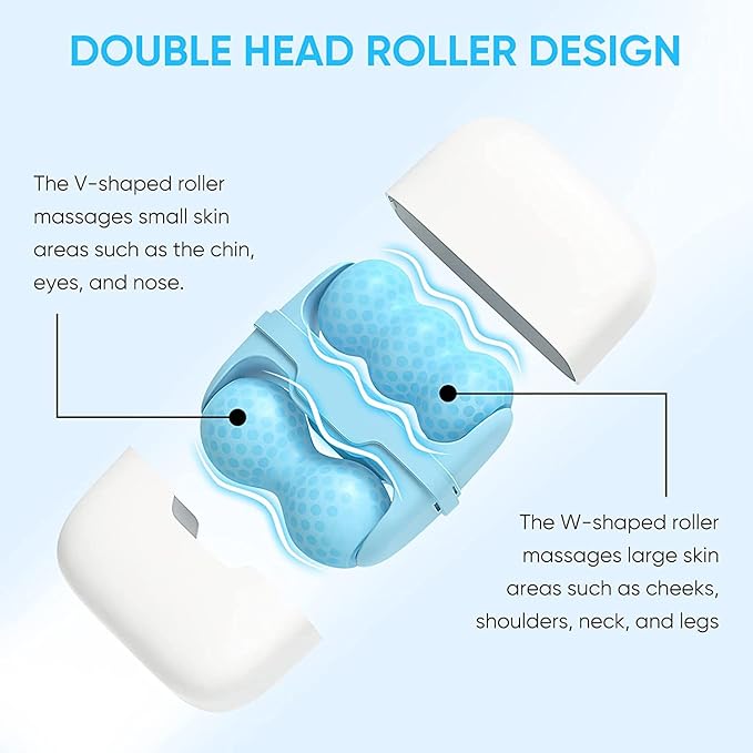 2-in-1 Ice Roller for Face Skin Care Tool Personal Skin Cooling Ice Roller Therapy Tools, Cold Facial Ice Roller Massager for Eye Puffiness, Migraine, TMJ Pain Relief & Minor Injury (Blue)