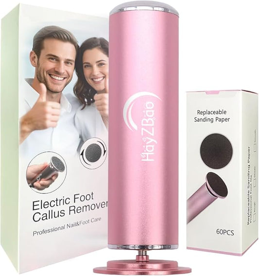 Electric Foot File - Callus Remover for Feet,Professional Pedicure Tool for Dead Skin and Calluses,Adjustable Speed Foot File with 60 Pcs Sandpaper Discs - Pink