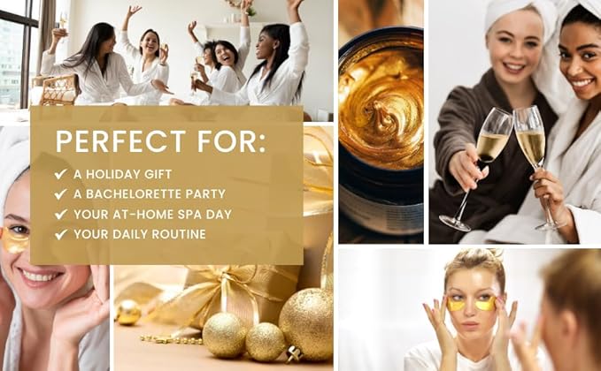 24K Gold Under Eye Patches (44 Pairs) – Collagen Masks for Dark Circles, Puffiness & Wrinkles – Skincare Treatment for Women