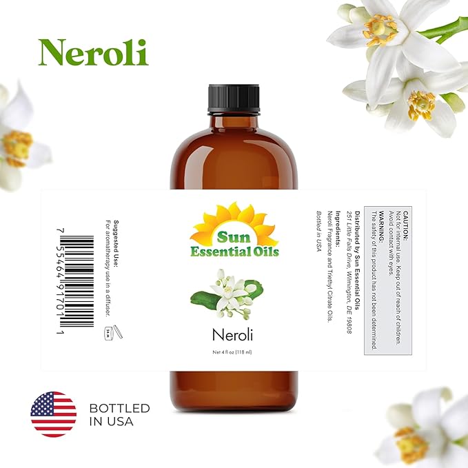 Sun Essential Oils - Neroli 4oz Bottle for Humidifier, Diffuser, Aromatherapy, Skin and Hair Care - Neroli Oil - Aromatherapy Oil