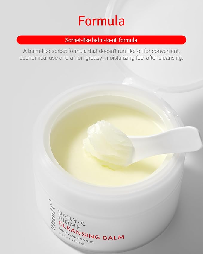 Daily-C Biome Cleansing Balm - Balm to Oil Gentle Makeup Cleanser - Hydrating & Exfoliating Antioxidant Face Cleanser with Vitamin C, Cica, Microbiome - Vibrant and Radiant Complextion, 3.53oz.