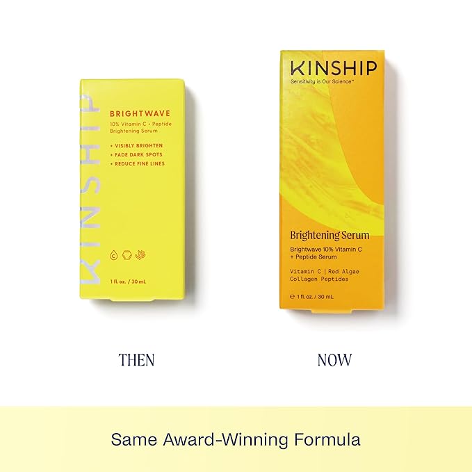 Kinship Brightwave 10% Vitamin C + Peptide Serum - Fade Dark Spots, Reduce Fine Lines & Wrinkles - Brighten, Plump & Smooth Face - Vegan Collagen - Anti-Aging Skincare - All Skin Types (1 Fl Oz)