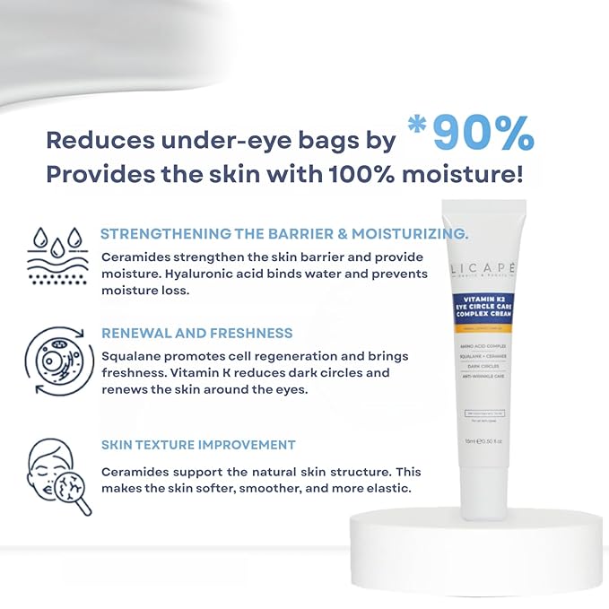 Eye Cream with Vitamin K2 - Moisturising Eye Care Against Dark Circles & Bags - Anti-Wrinkle & Firming Effect - 15 ml