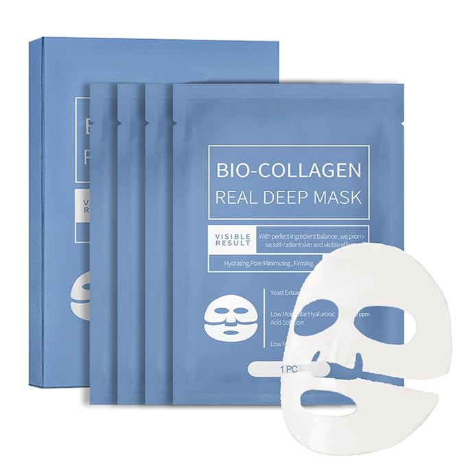 4 Pack Bio-Collagen Overnight Korean Face Mask-deep Hydrating Collagen Hydrogel Sheet Mask，Firming and Moisturizing，Korean Skincare,Anti Wrinkle Lifting Facial Mask Sheet for Glass Skin