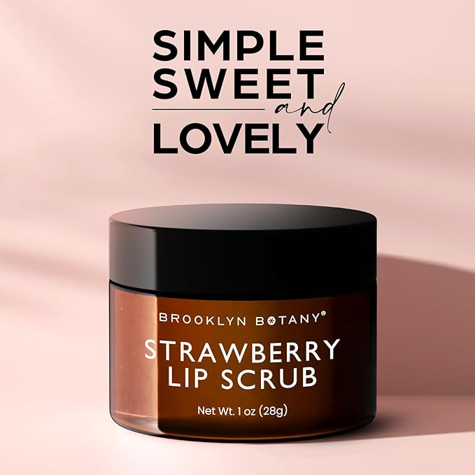Brooklyn Botany Lip Scrub Exfoliator 1 oz – Lip Moisturizer for Dry Lips and Chapped Lips – Gentle Lip Exfoliator for Smooth and Brighter Lips – Strawberry Flavor