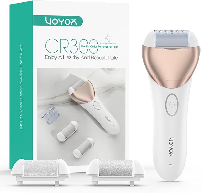 VOYOR Electric Foot Callus Remover Rechargeable Foot File Waterproof Pedicure Tools, Professional Callus Remover for Feet 3 Roller Heads Foot Scrubber Electric Foot Grinder CR300 (Champagne Gold)