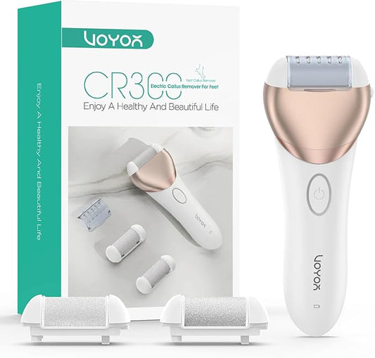 VOYOR Electric Foot Callus Remover Rechargeable Foot File Waterproof Pedicure Tools, Professional Callus Remover for Feet 3 Roller Heads Foot Scrubber Electric Foot Grinder CR300 (Champagne Gold)