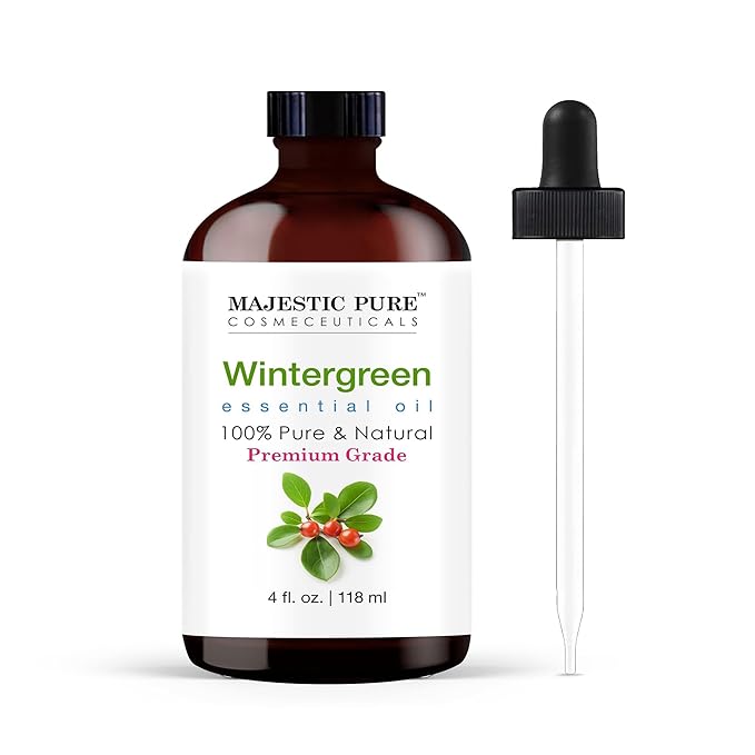 MAJESTIC PURE Wintergreen Essential Oil | 100% Pure and Natural Oil | Premium Grade Essential Oils for Hair Care, Home Diffusers, Skin, Aromatherapy, Massage and Humidifiers | 4 Fl Oz
