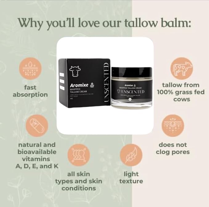 Halal Whipped Tallow Moisturizer for Face and Body - 100% Natural, Grass-Fed, and Sensitive Skin Friendly - 4oz