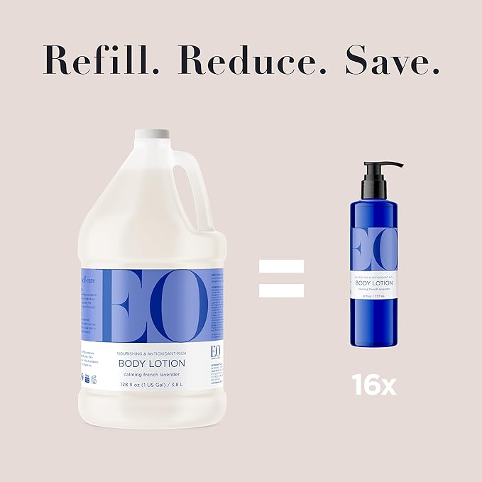 EO Body Lotion Refill, 1 Gallon, French Lavender, Organic Plant-Based, Botanical Extracts, Vitamin E with Pure Essential Oils