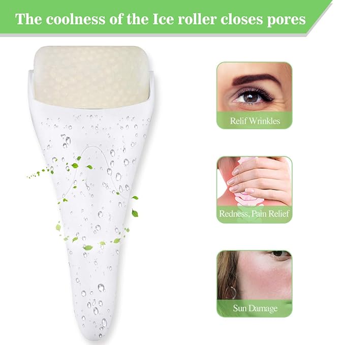 Ice Roller for Face,Eyes,Women Gifts Idea,Therapeutic Cooling to Tighten Brighten Complexion and Reduce Wrinkles,Massager Under Eye Puffiness,Migraine and Pain Relidf (White)